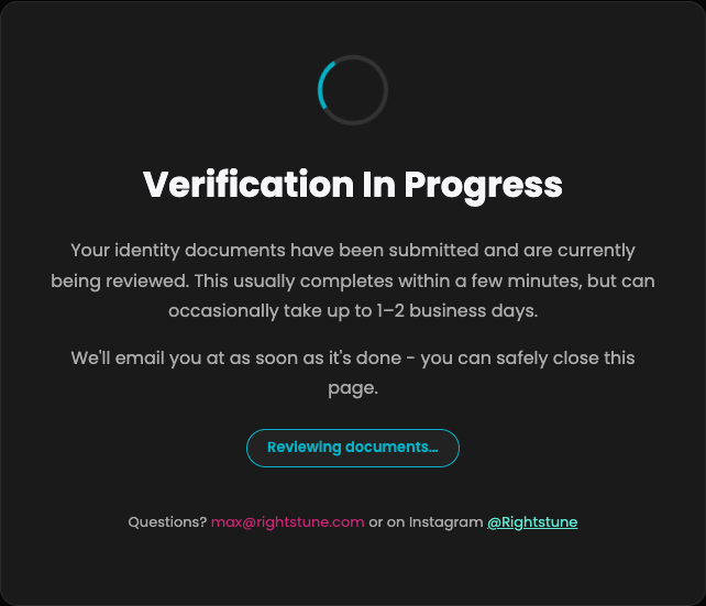 Verification in progress screen while identity documents are reviewed