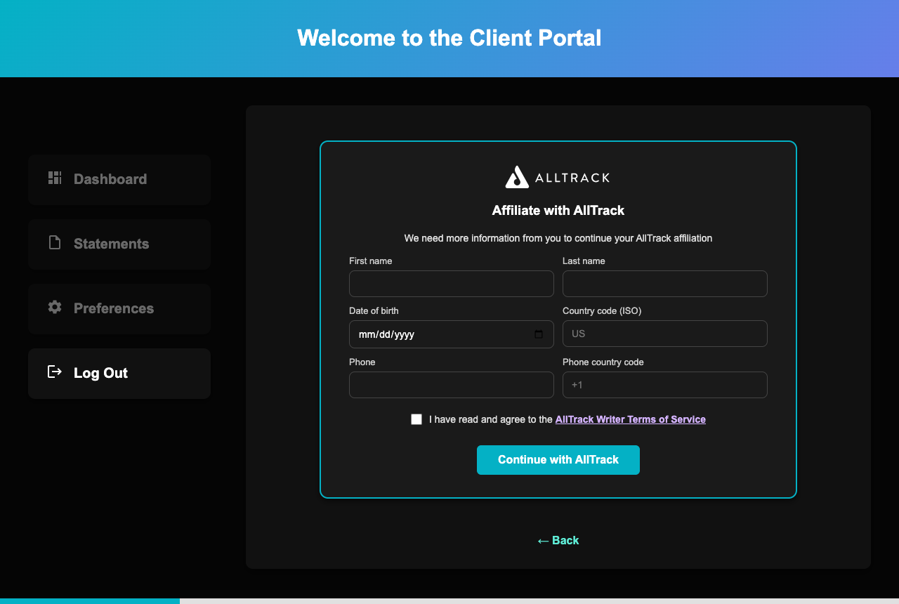 AllTrack affiliation form asking for more identity information when none is on file