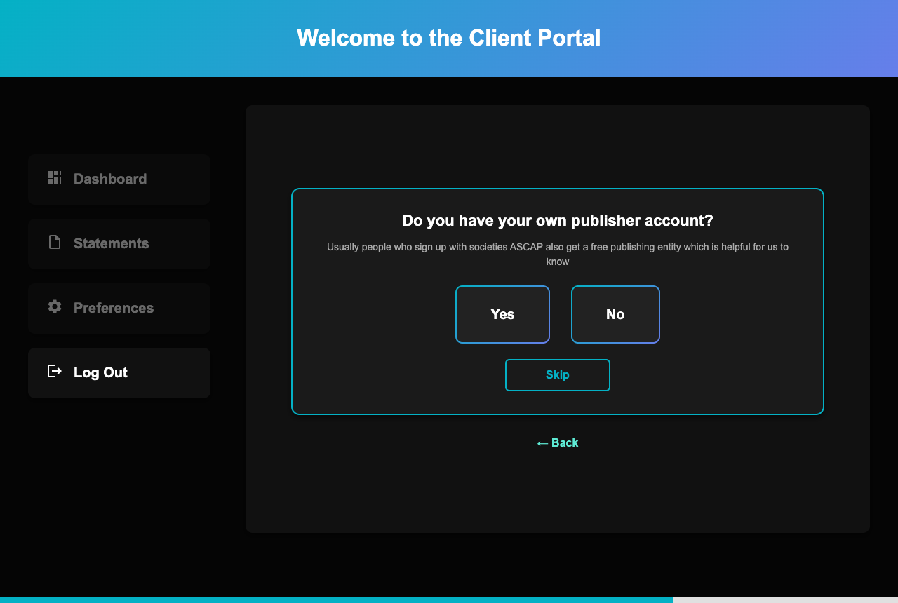 Onboarding question asking if you have your own publisher account